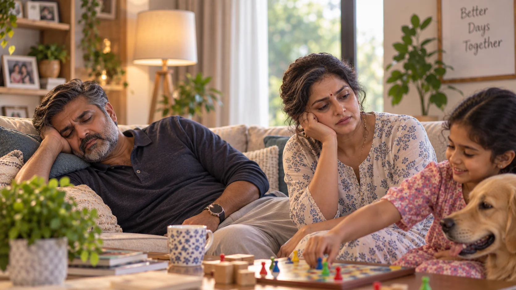 Couple on sofa resting due to neurological fatigue and issues